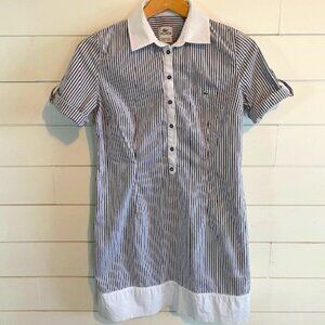 Lacoste Navy & White Striped Dress - Size Euro 40 (S/M), Cuffed Sleeves Preppy